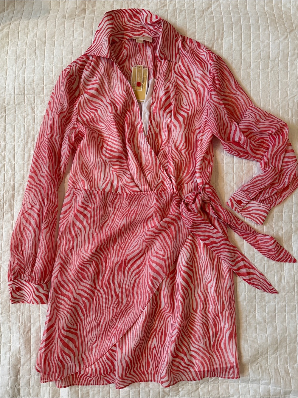 Michael Kors Pink Zebra-Print Long Sleeve Wrap Dress